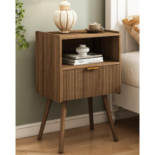 JERX Modern Bedside Table with Storage Drawer and Open Wood Shelf Nightstand for Living Room, Bedroom and Small Spaces, Accent Side Table with Solid