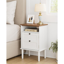 HEYZOEY Wooden Bedside Cabinet with Door & Open Top Shelf ? Side Table for Bedroom & Living Room,Fits Small Space (White 15.35?x 11.42?x23.5?)