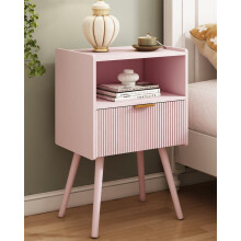 JERX Modern Bedside Table with Storage Drawer and Open Wood Shelf Nightstand for Living Room, Bedroom and Small Spaces, Accent Side Table with Solid
