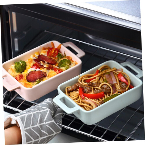 Ceramic Baking Dish with Ergonomic Double Handles, Oven Safe Roasting Pan for Cheese Rice Bread 2