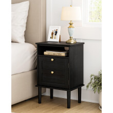 HEYZOEY Wooden Bedside Cabinet with Door & Open Top Shelf ? Side Table for Bedroom & Living Room,Fits Small Space (Black 15.35?x 11.42?x23.5?)