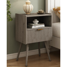 JERX Modern Bedside Table with Storage Drawer and Open Wood Shelf Nightstand for Living Room, Bedroom and Small Spaces, Accent Side Table with Solid