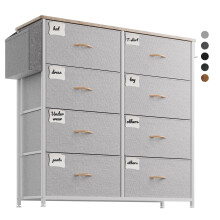 PURFINO Fabric Chest of Drawers - Canvas Storage Unit with 8 Large Drawers, Label Cards, Side Pocket & Hook for Living Room, Hallway, Bedroom