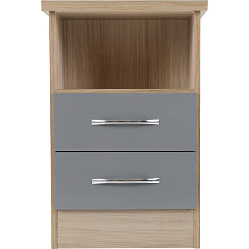 Seconique Seconique Nevada 2 Drawer Bedside in Grey Gloss/Light Oak Effect Veneer 1