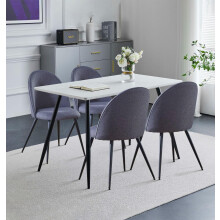 Hallowood Furniture Cullompton Small Dining Table and Chairs Set 4, White Marble Effect Rectangular Kitchen Table and Chairs in Curved-Back, Grey
