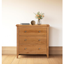 Hallowood Furniture Hereford Oak Chest of Drawers, 3 Wooden Chest Drawers, Small Solid Light Oak Dresser for Bedroom, Living Room & Hallway, Fully