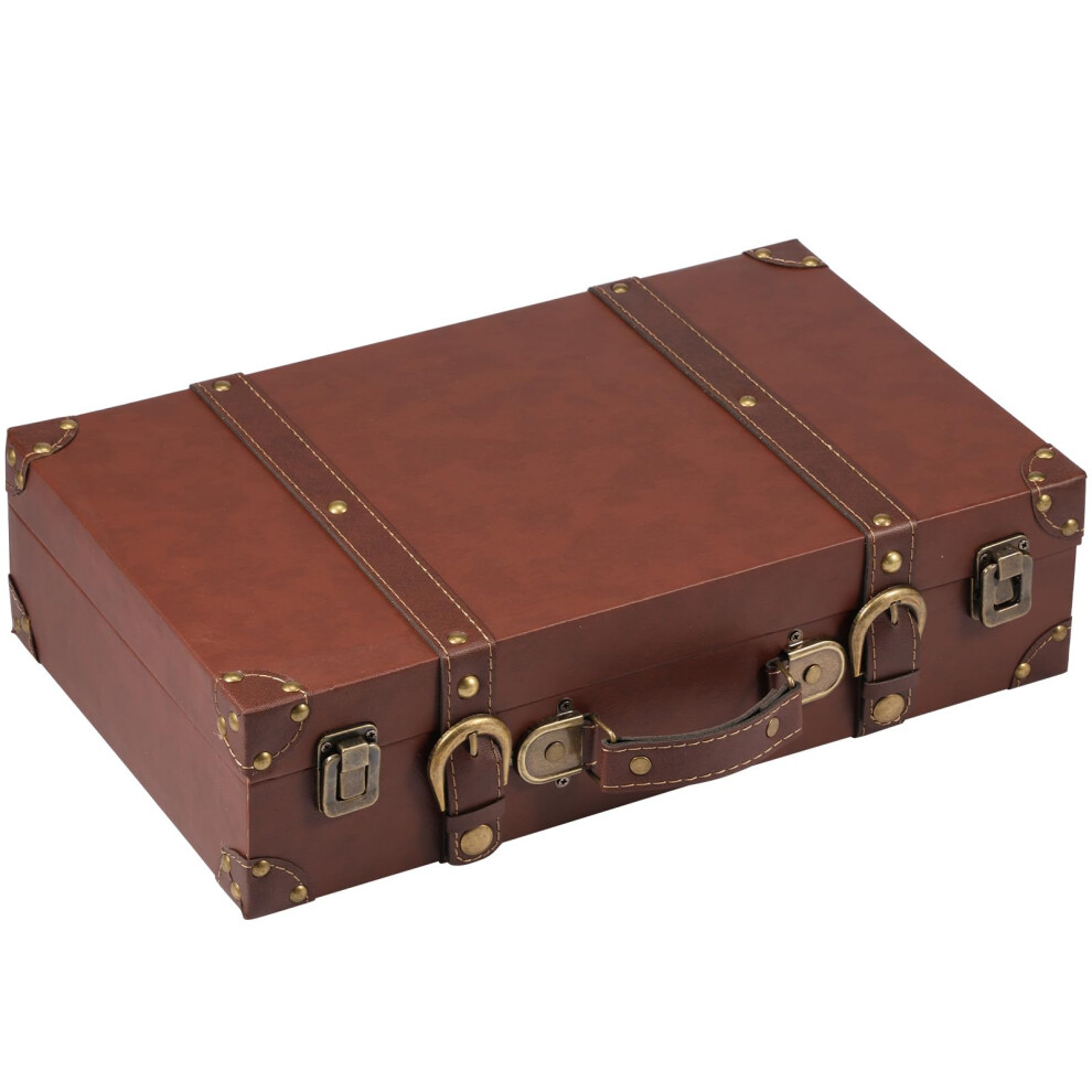 Sesaver Vintage Travel Trunk, Wood Prop Vintage Suitcase Storage Box Leather Trunk Luggage, Decorative Retro Photography Prop Luggage For Placing 5051221692074