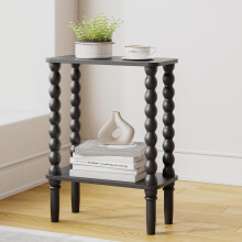 JERX 2-Tier Wooden Side Table, Narrow Nightstand with Open Wood Shelf, Bedside Table for Small Spaces, Bedroom, Living Room, Accent End Table with