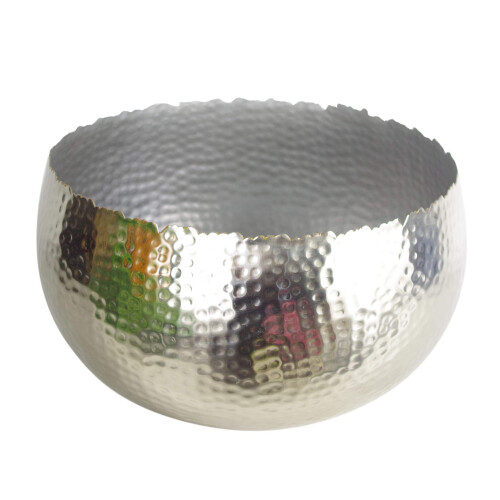 Leaf Leaf Large Curved Edge Hammered Metal Bowl, Silver, 32 x 20 cm