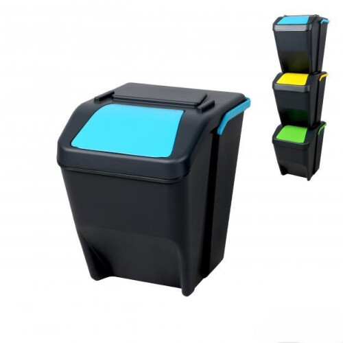 Stackable Recycle Bin 25 Litre Blue Plastic Waste Sorting Bin Space Saving Kitchen Utility Room Waste Management