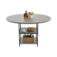 VEVOR Round Dining Table, 47 inch Wood Table for 2-4 Person, Modern Circle Dinner Furniture, Leisure Tables with Storage Shelf and Metal Legs, for