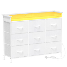 VEDECASA White Chest of Drawers with LED Light 9 Drawer Dressers for Bedroom Cloth Dresser with Charging Station for Living Room Entryway Closet