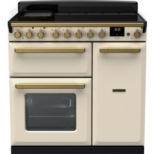 Rangemaster Estel Deluxe ESDL90EIPPCR/AB1 90cm wide Electric Range Cooker with Induction Hob - Cream / Antique Brass - A/A Rated