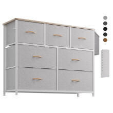 PURFINO Fabric Chest of Drawers - Canvas Storage Unit with 7 Drawers, Label Cards, Side Pocket & Hook for Living Room, Hallway, Bedroom