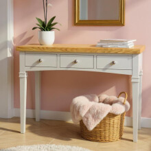 GROFurniture Painted Oak Dressing Table with 3 drawers, Bedroom Desk Office with Oak Top Dressing Table, Livingroom Table (Grey)