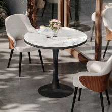 Kitchen Dining Table Marble Tabletop: Round 76cm Modern Ice - textured Jade White Marble Top Sintered Stone Dining Table Dinner Tables with Black