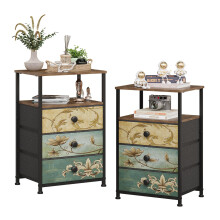 VEDECASA 2 Sets Chest of Drawers with Open Shelf Dresser for Bedroom with 3 Drawers Vintage Bedside Table Nightstand Cabinet for Living Room Sofa