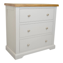 GROFurniture 3 Practical Deep Drawers Chest of Drawers for Bedroom, Low Height Painted White or Grey Storage Chest with Oak Top, Good Storage Drawers,