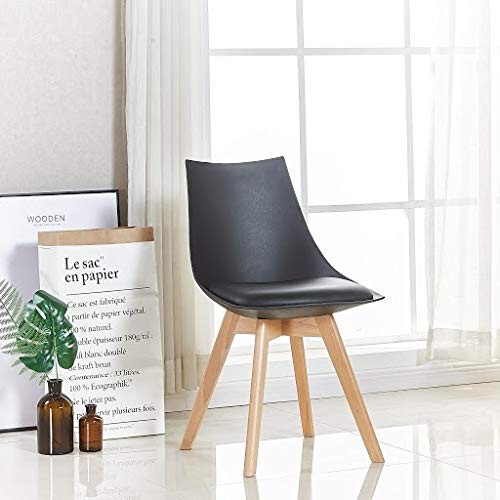 Life Interiors Plastic Shell Lanzo Retro Dining Chair, Black 1