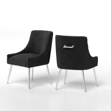 Dining Chairs Modern Style Velvet Upholstered Accent Vanity Chair with Vertical Bar Tufted Chair Set of 2 with Silver Legs for Kitchen/Living
