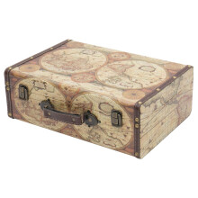 HMF VKO104 Vintage Wooden Suitcase | 38 x 26 x 13 cm | Large | World Map Color
