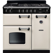 Rangemaster Classic CL90DFPPCR/CM1 90cm wide Dual Fuel Range Cooker with Gas Hob - Cream / Chrome - A/A Rated