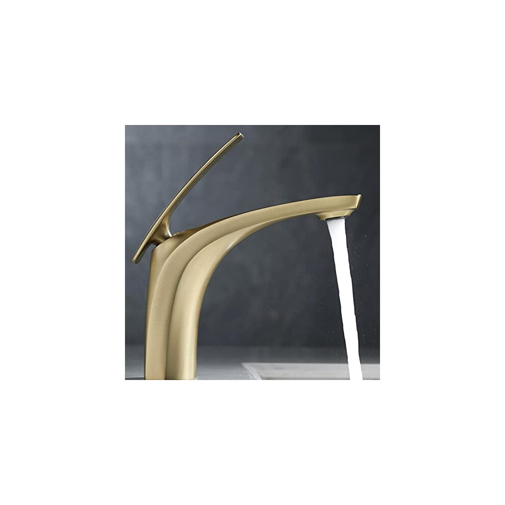 Brushed Gold Bathroom Faucet Solid Brass Basin Mixer Tap With Lead Waterway And Smooth Flow 9199774711739
