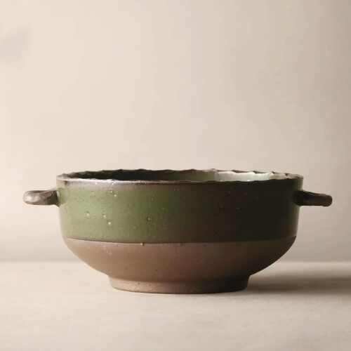 Large Handmade Ceramic Soup Bowl with Handles, Stackable Stoneware Salad and Pasta Serving Bowl 1