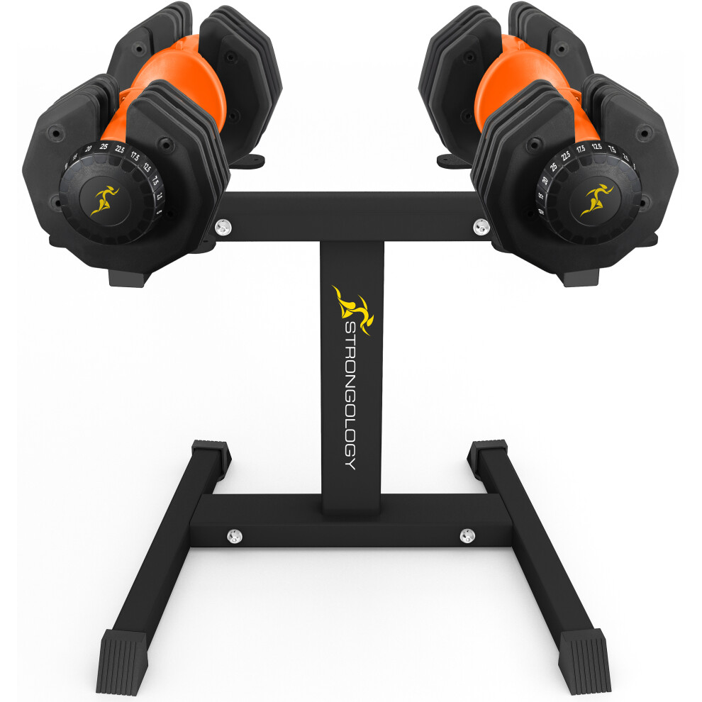 Photos - Barbells & Dumbbells Homeology Strongology Urban25 Orange Adjustable Dumbbell Pair with Free Durable Steel Adjustable Urban25 Dumbbell Floor Stan