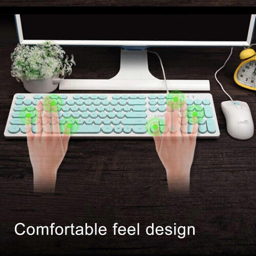 (White) 1 Set 1900 Wired Keyboard Punk Round Cap Mute Portable Computer USB Gaming Mouse for Desktop 2