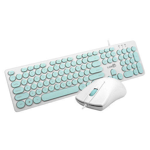 (Blue) 1 Set 1900 Wired Keyboard Punk Round Cap Mute Portable Computer USB Gaming Mouse for Desktop