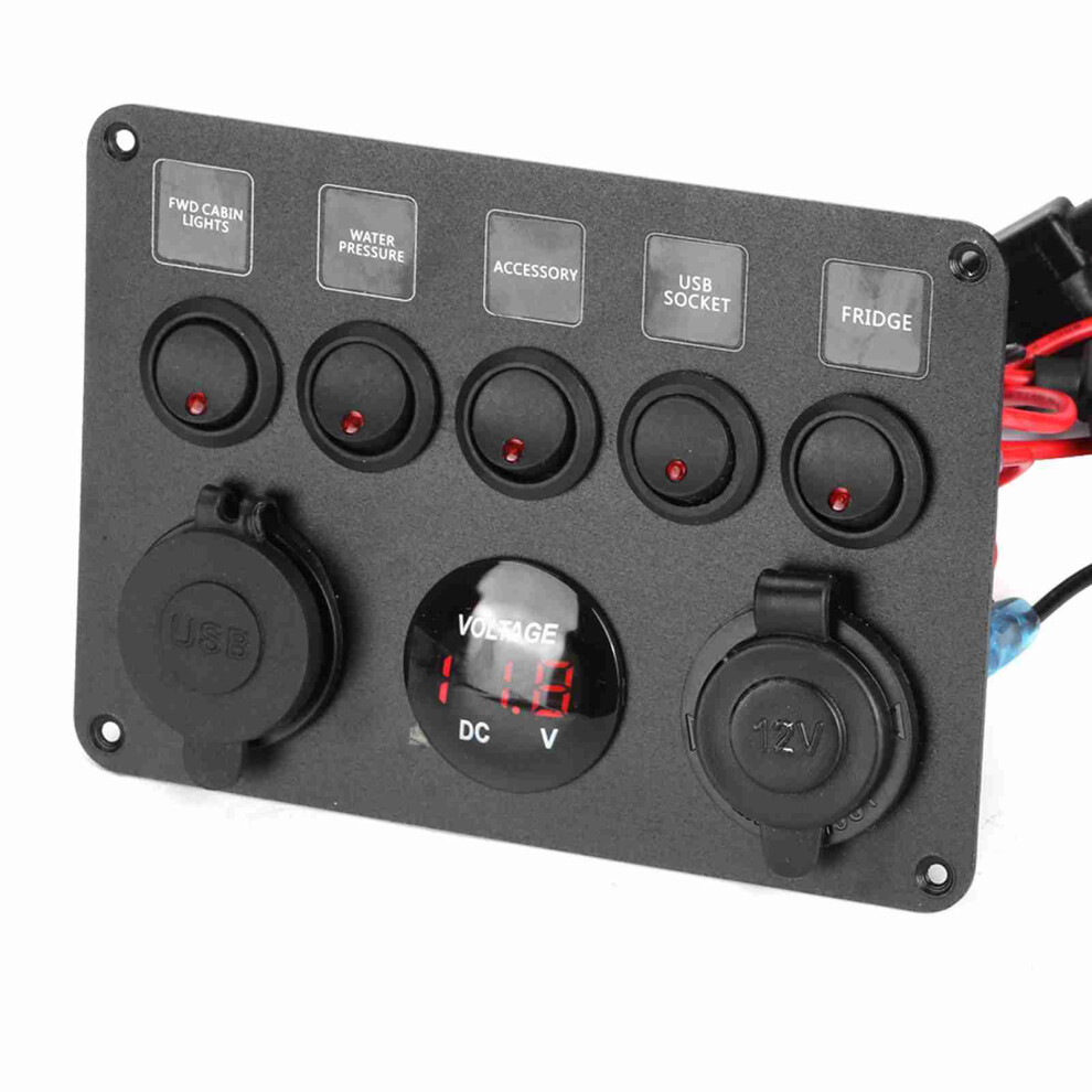 Digital Voltmeter With 5-Gang Led Toggle Switch For 12V/24V Vehicles Red 7901379667951