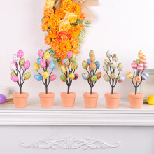 (Large Floral Pattern) 2025 Easter Fake Egg Plant Pot Cartoon Printed Eggs Easter Desktop Decor Ornament Easter Party Decoration Home Festival Decor