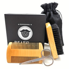 Kit de cuidado de barba, cepillo de madera para barba de doble cara, tijeras pequeñas para barba, cepillo para barba de