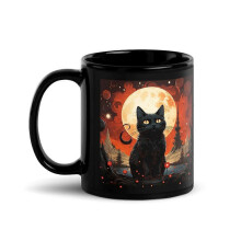 (C) Cute Black Cat Halloween Ceramic Mug, Cute Black for Cat Coffee Mug Tea Cup Halloween Gifts for Cat Lovers