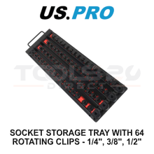 US PRO Tools Socket Storage Tray with 64 Rotating Clips 1/4" 3/8" 1/2" Drive 7232
