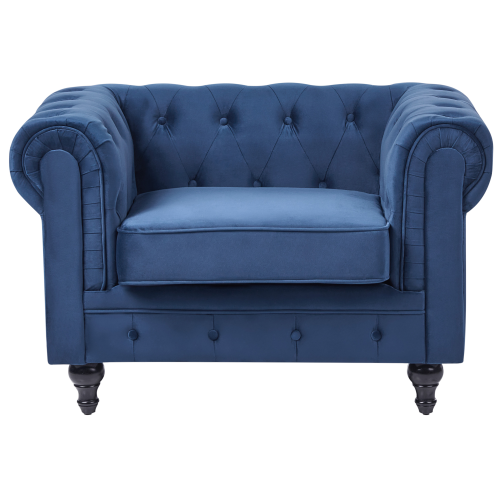 Beliani Armchair CHESTERFIELD Velvet Navy Blue 1