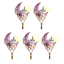 5Pieces Eid Theme Cake Toppers Set Party Supplies Acrylic-5