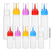 10 Pack Plastic Squeeze Bottles for Icing and Sauces with Colored Caps and Cleaning Brush