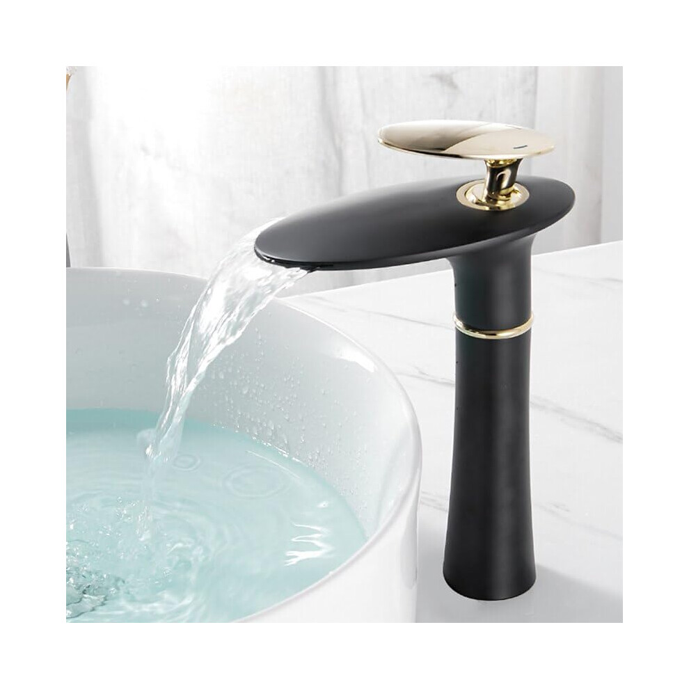 Black Tall Bathroom Faucet Waterfall Spout Brass Basin Mixer Tap Single Hole Hot And Cold 9187378957622