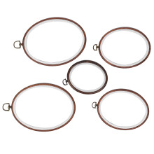 Bastidor de bordado flexível oval com design imitando madeira, anel de latão antigo para pendurar, material durável, inserção suave no tecido,