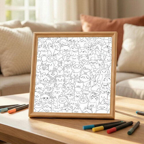 DIY Ξύλινο παζλ Morandi με χρωματιστές γάτες - Ζωγραφιστή κορνίζα με 12 στυλό 1