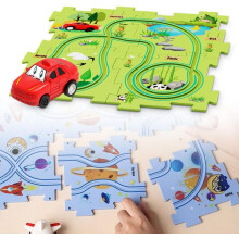 Conjunto de Pista de Quebra-Cabeça Educativa Infantil com Carrinhos, Brinquedo de Corrida a Pilhas