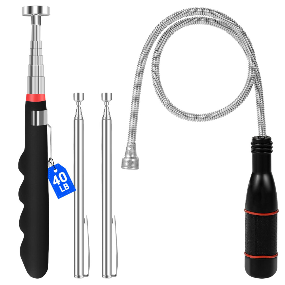 4Pcs Magnetic Pickup Tool Set With 40Lb Pull Force, 30In Extendable Magnet Stick, Flexible Retriever 9199774716772