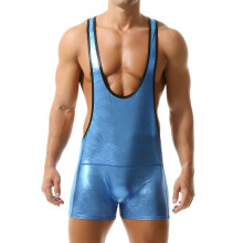 Metallic Jumpsuit Men's Athletic Bodysuit Wrestling Singlet Slim Fit Size M Blue