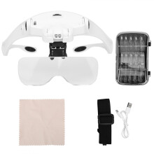 Rechargeable Hands Free Lighted Head Magnifier With 5 Different Magnification Lens And LED Light Jewelry Craft Watch Hobby, Adjustable LED Glass Lamp