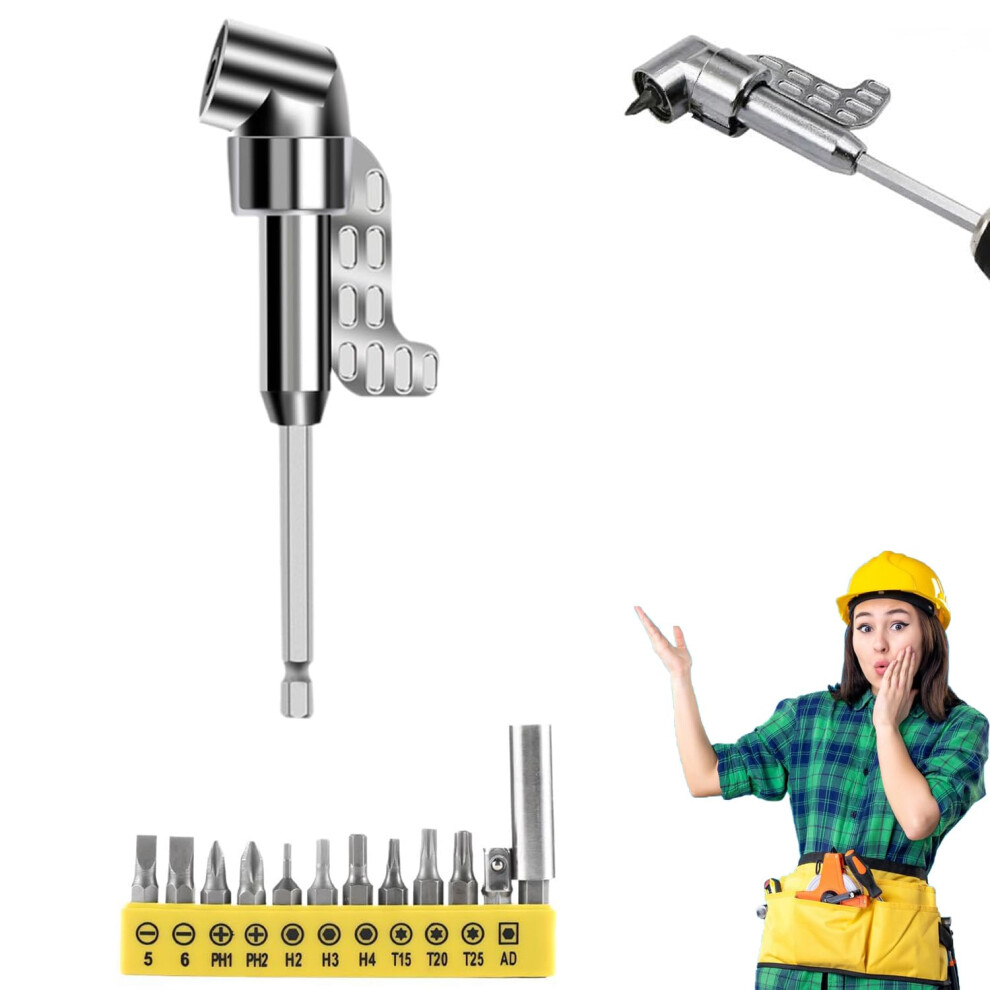 105 Degree Right Angle Drill Adapter With 12 Bits, Flexible Bend And 360 Rotatable Socket Set 9094768961575