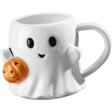 (C) Halloween Coffee Mug, Cute Ceramic Ghost Pattern Coffee Mug, White Pumpkin Ghost Mugs, Cute Handmade Halloween Gifts for Kids Adult