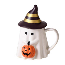 (A) Halloween Coffee Mug, Cute Ceramic Ghost Pattern Coffee Mug, White Pumpkin Ghost Mugs, Cute Handmade Halloween Gifts for Kids Adult