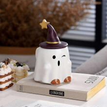 (D) Halloween Coffee Mug, Cute Ceramic Ghost Pattern Coffee Mug, White Pumpkin Ghost Mugs, Cute Handmade Halloween Gifts for Kids Adult
